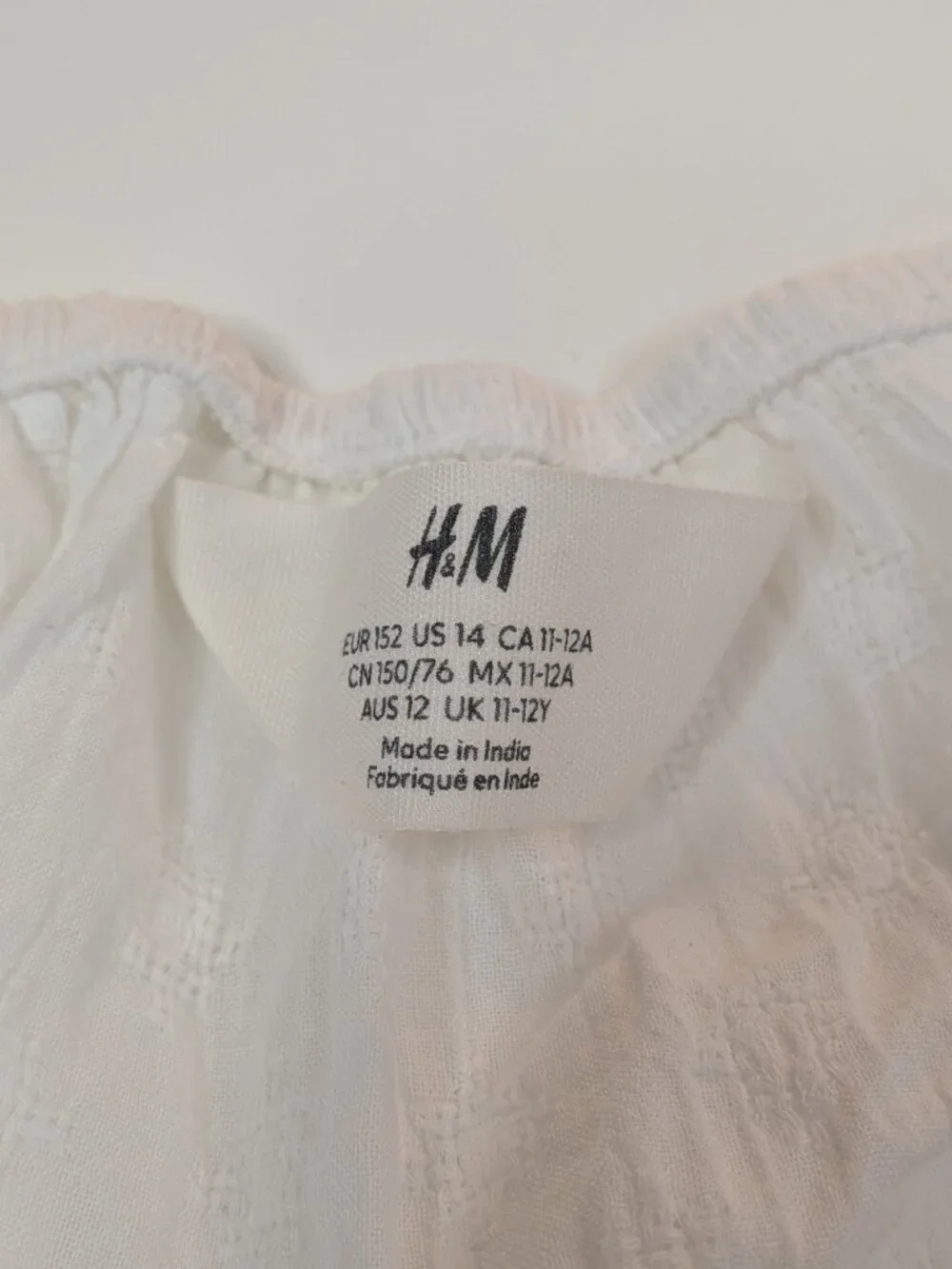 H&M Girls White Smocked Peplum Puff Sleeve Top Size 14 / 11-12Y
